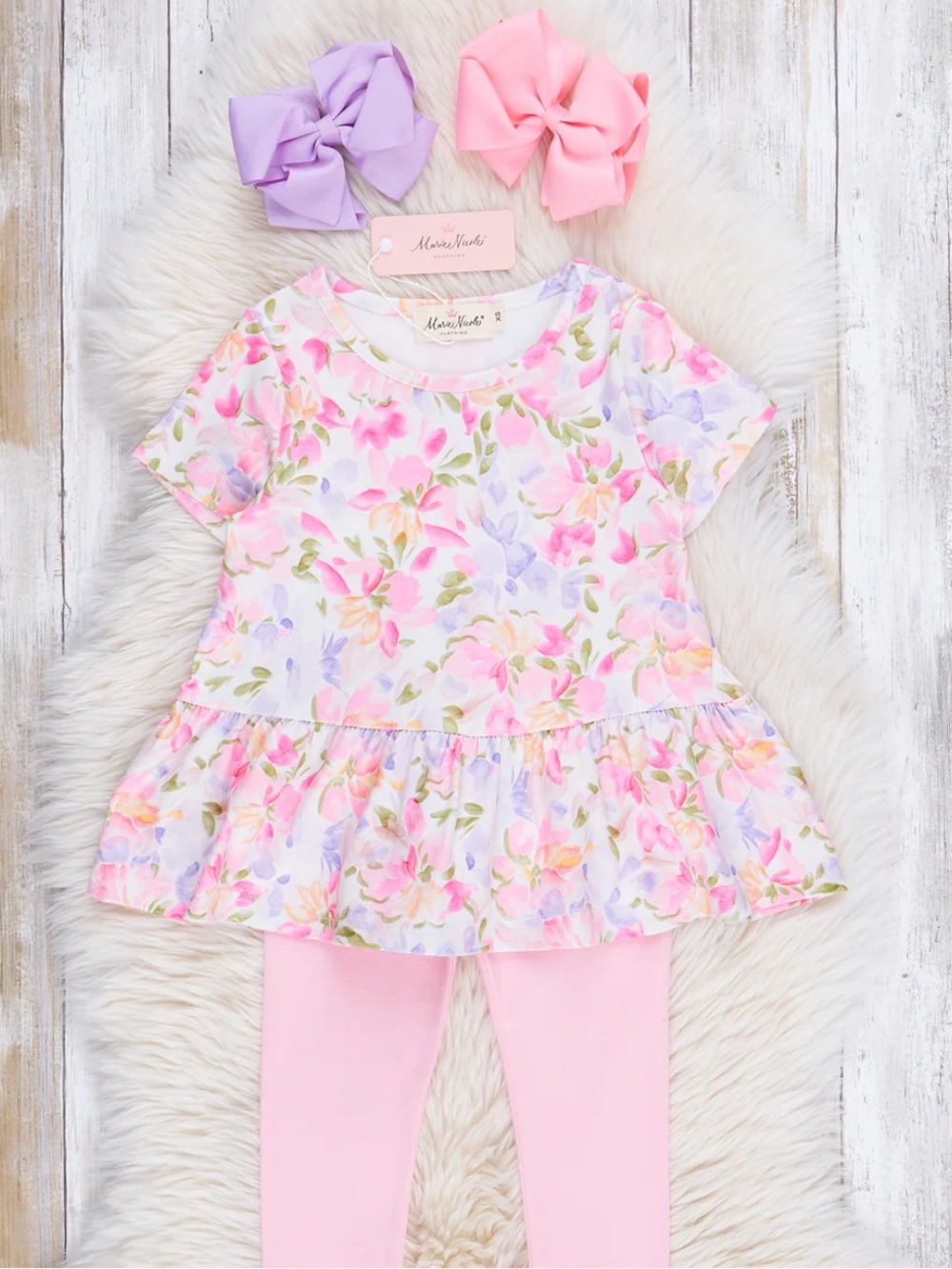 MARIE NICOLE CLOTHING Pink Soft Florals Peplum top Size Small (2T-3T)